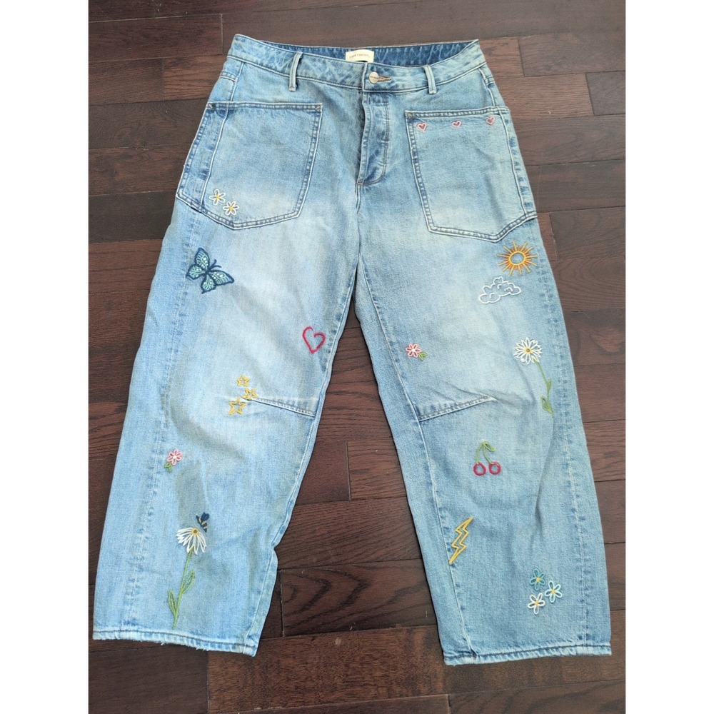 Driftwood Jeans Barbara Doodle Embroidered Barrel Leg Jean  - W29 L 26